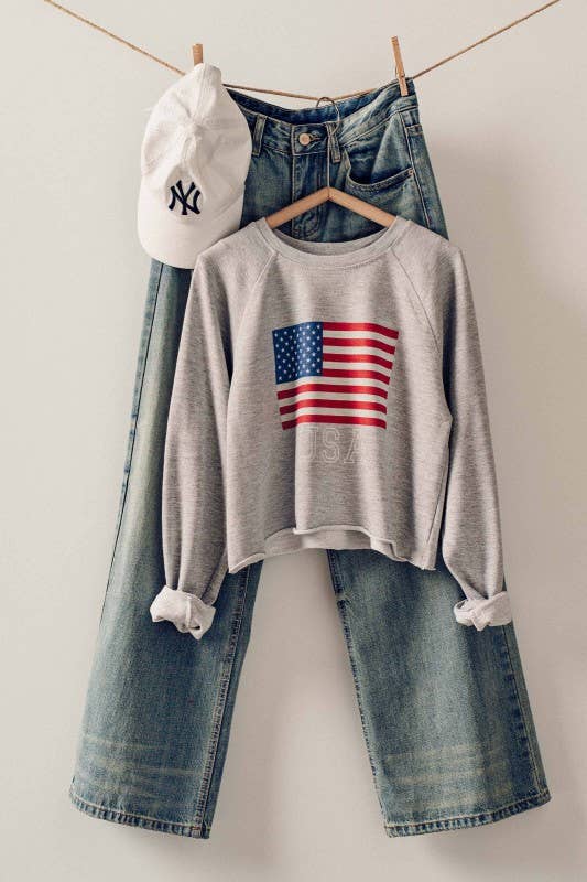 Cropped USA Flag Sweatshirt