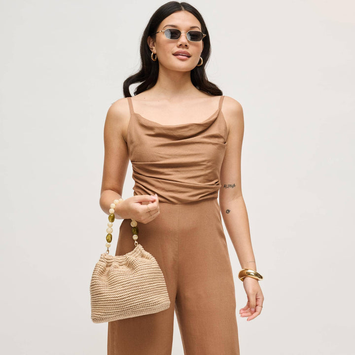 Natural Crossbody Bag Beaded Handle