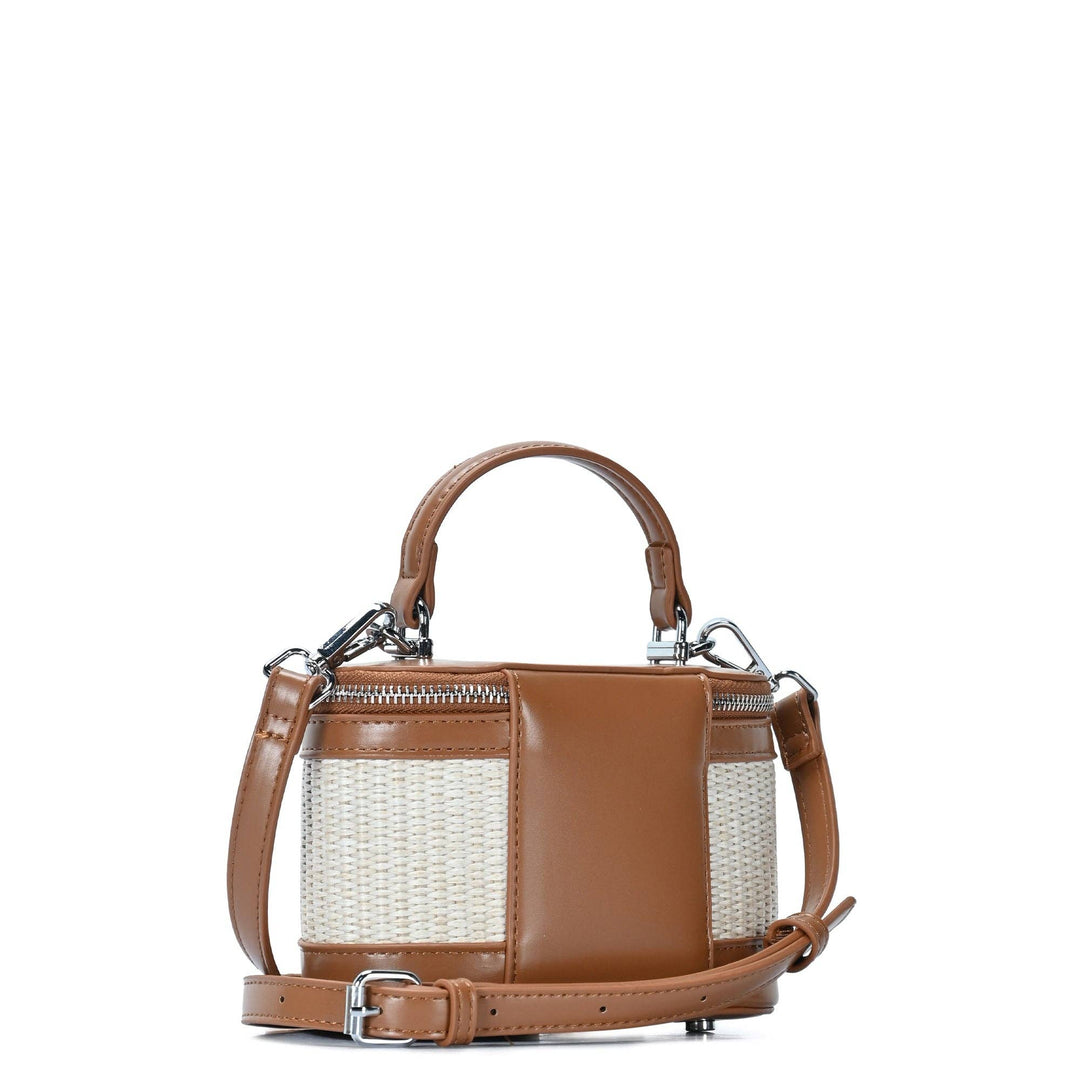 Mini Basket Rattan &amp; Camel Crossbody