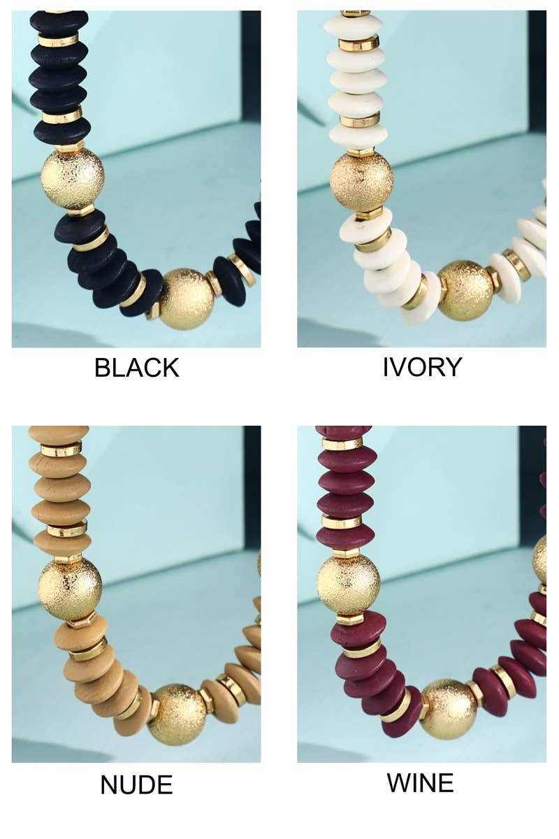 Metal & Wood Disk Bead Necklace
