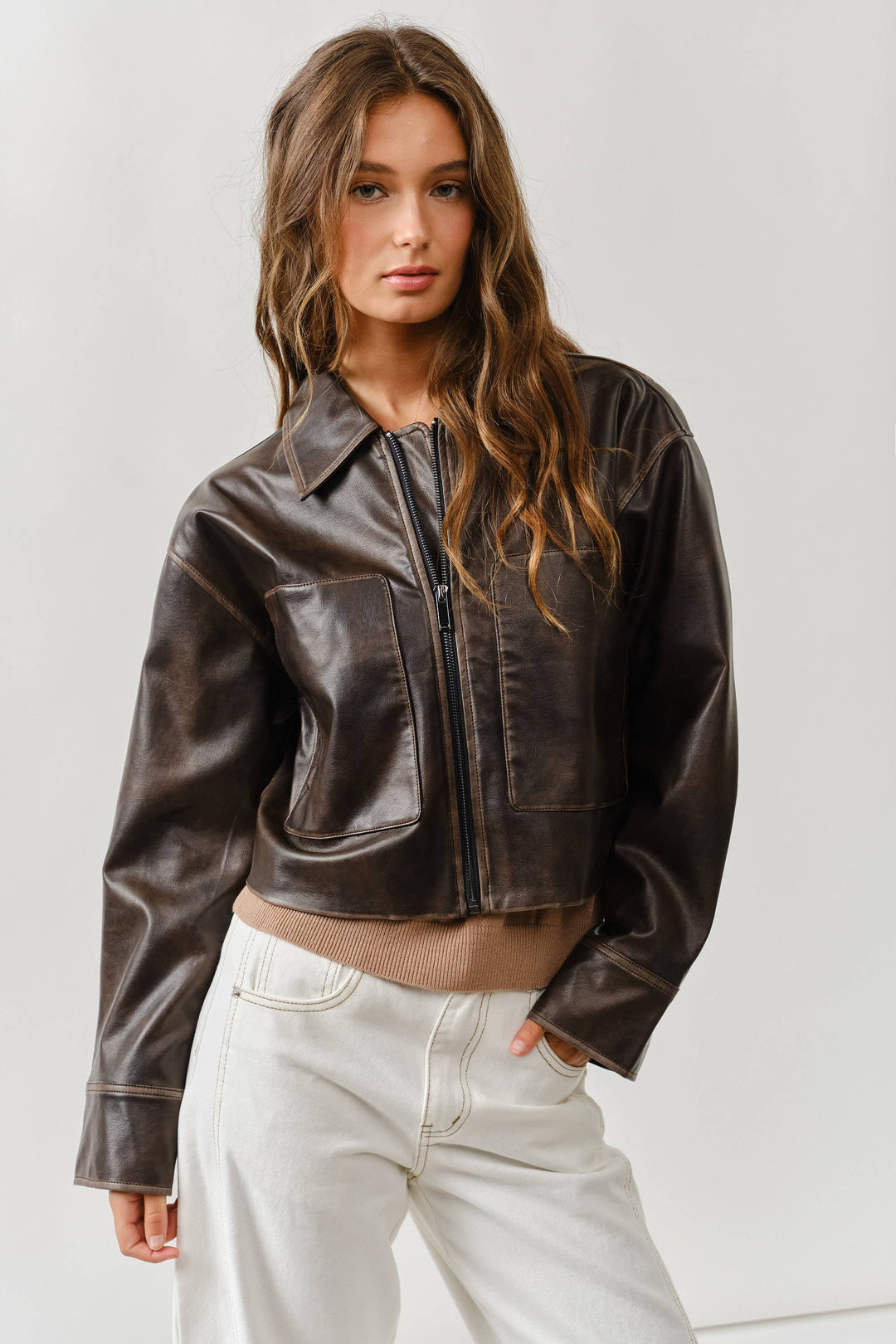Brown Vintage Washed Leather Jacket-1 LEFT