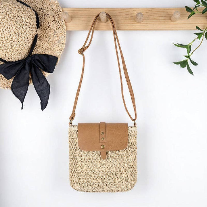 Patchwork Straw Crossbody Bag