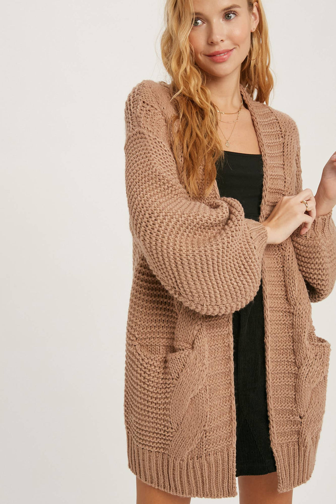 Chunky Cable knit Cardigan-Chocolate