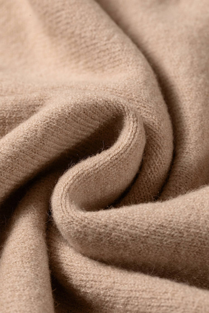Tan  Ribbed High Neck Short Sleeve Sweater