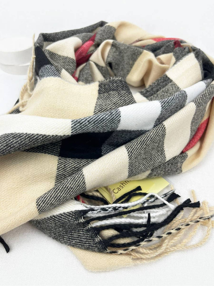 Plaid Cashmere Scarf With Tassel
