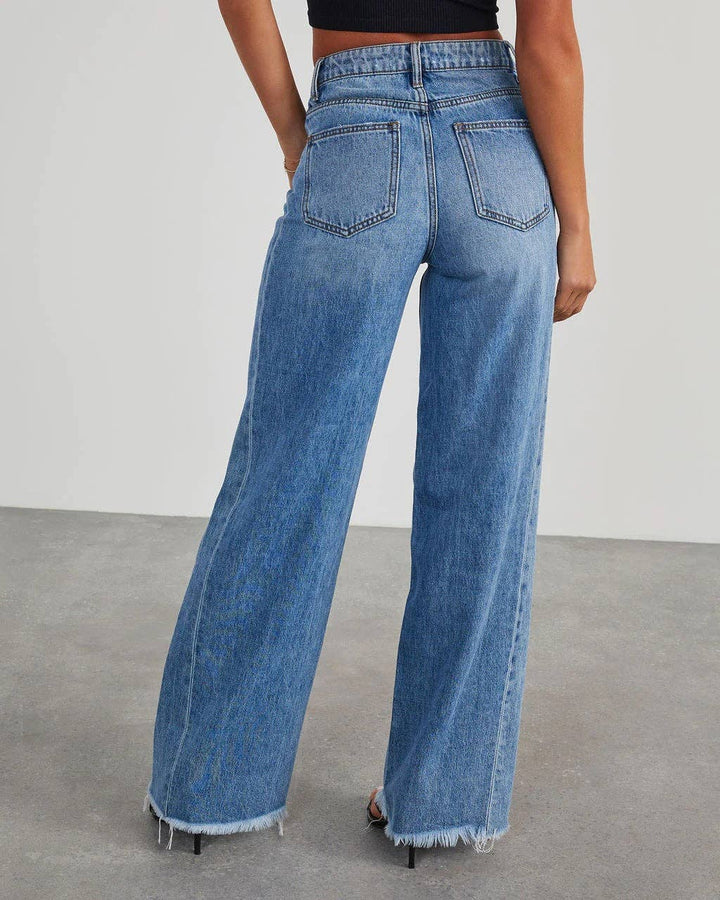 Wide Leg Denim with Frayed Bottom