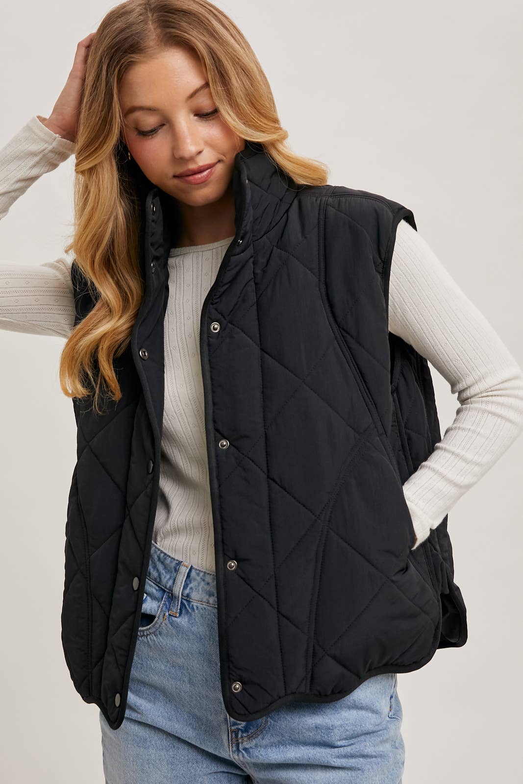 Black Button Down Quilted Vest