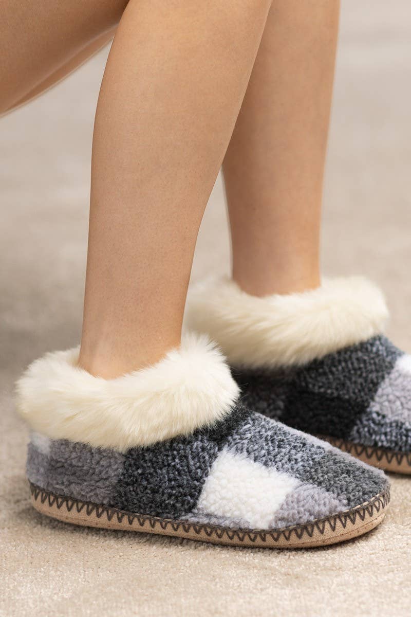 Buffalo Check Fur Slippers - A Styled Collective Women's Boutique