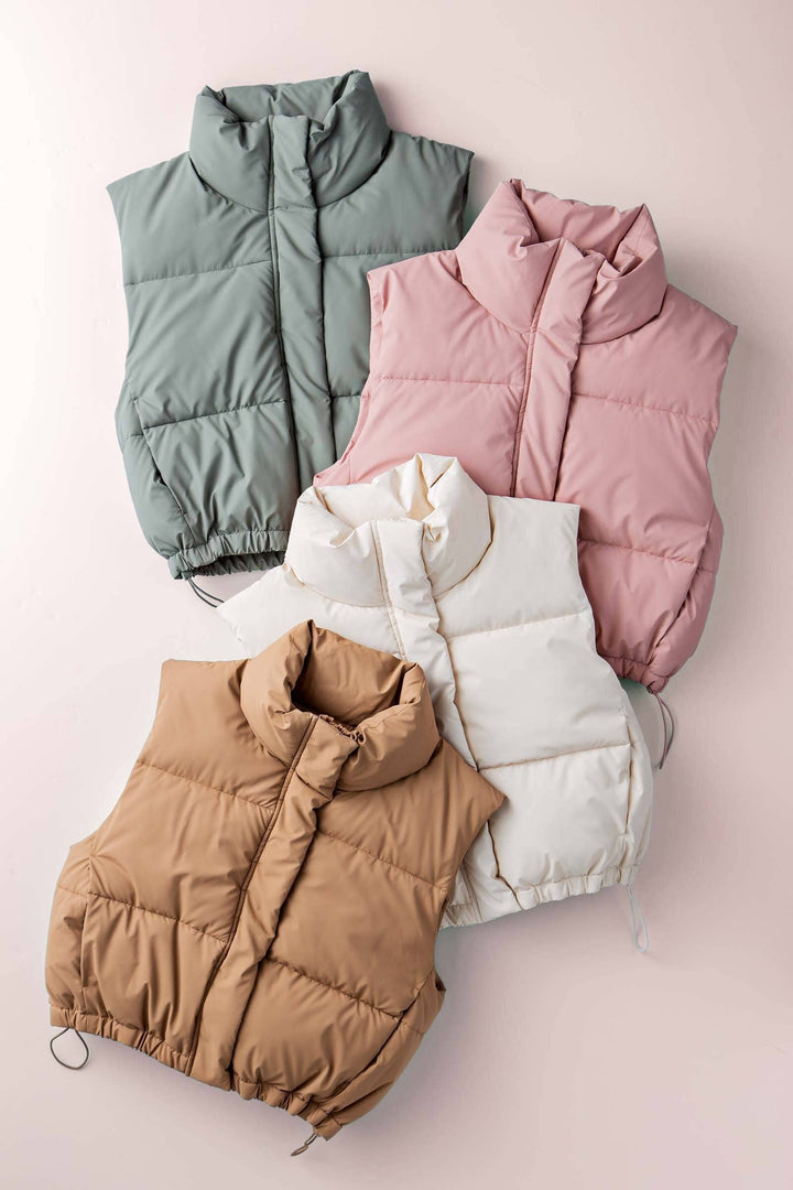 Camel Puffer Vest with Adjustable Hem