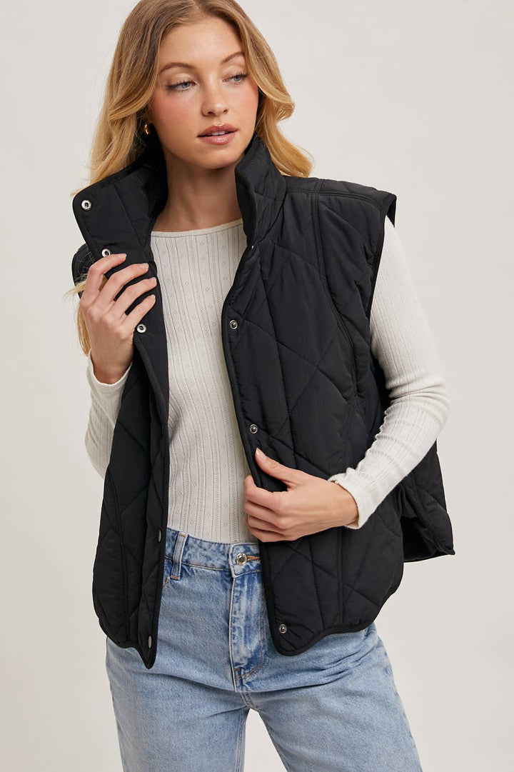 Black Button Down Quilted Vest