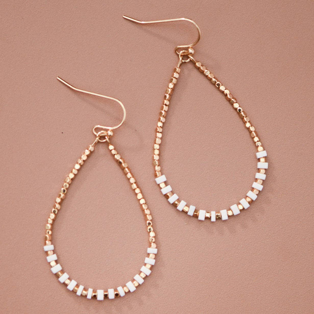 Gold Plated Brass and Natural Stone Drop Earrings