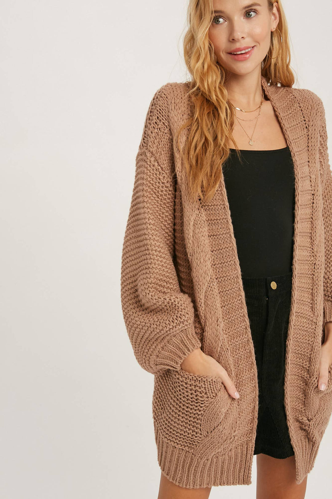 Chunky Cable knit Cardigan-Chocolate