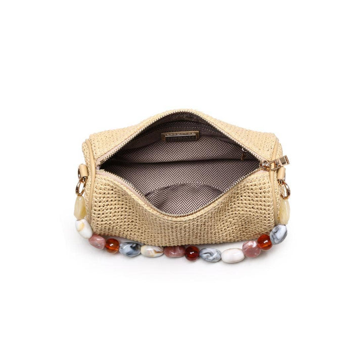 Round Straw Clutch Bag with Beaded Handle