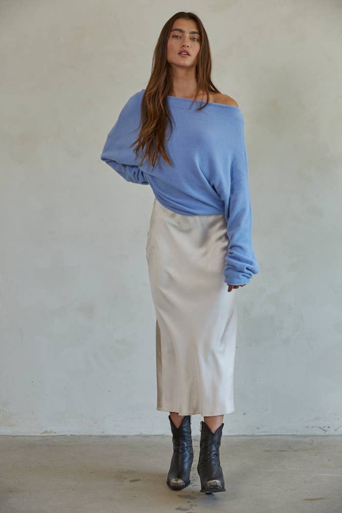Pink Sweater Boat Neck Off Shoulder Top
