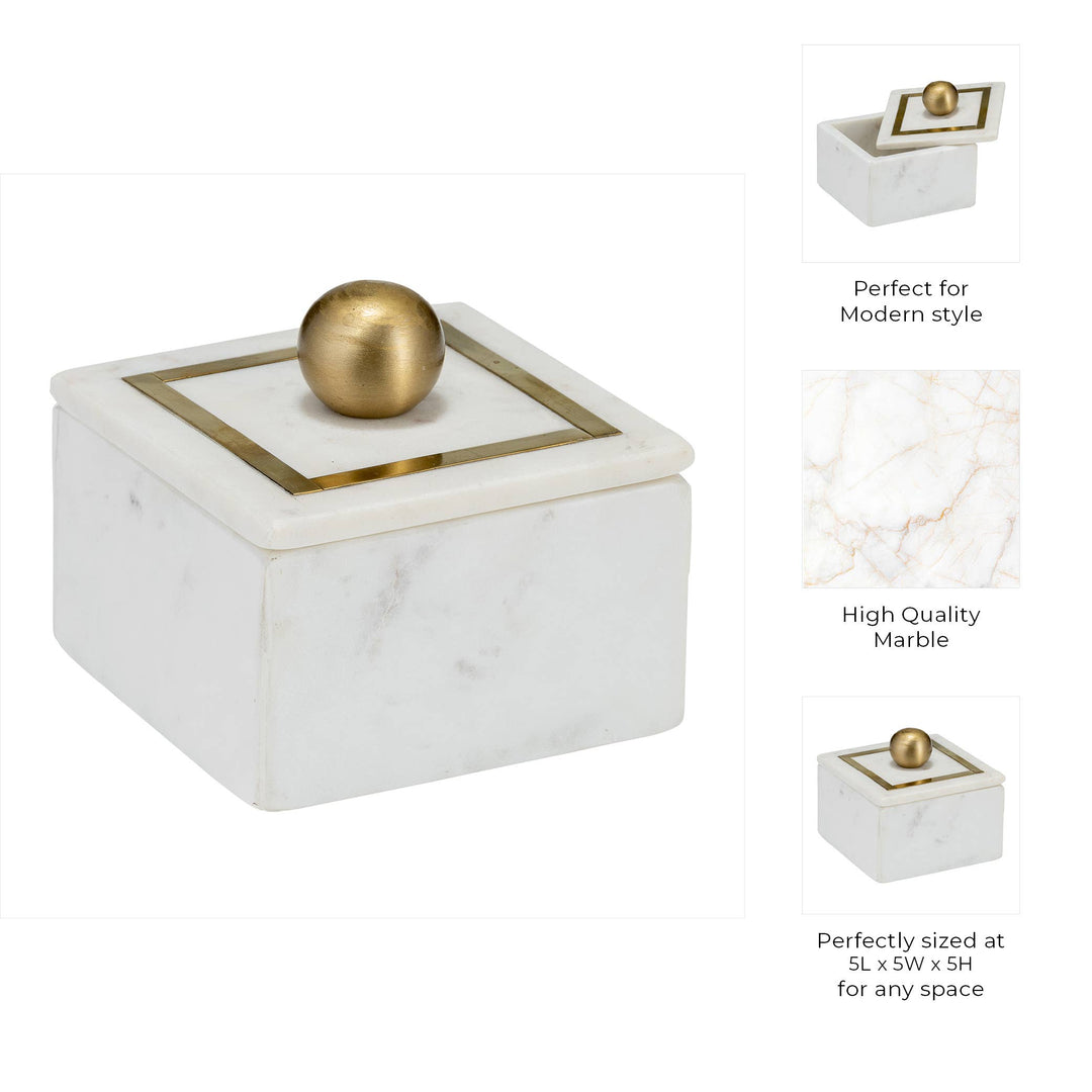 White Marble Modern 5" Storage Box with Removable Lid