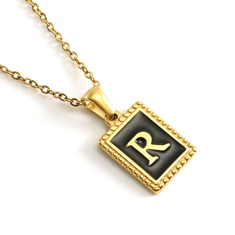 Black Initials 18K Gold Plated Pendant Necklace