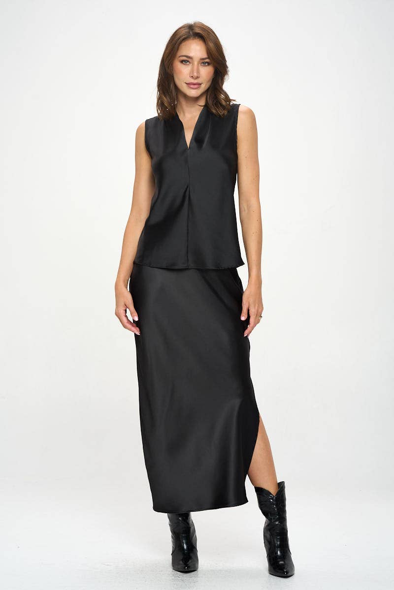 Silky Satin V Neck Sleeveless Top