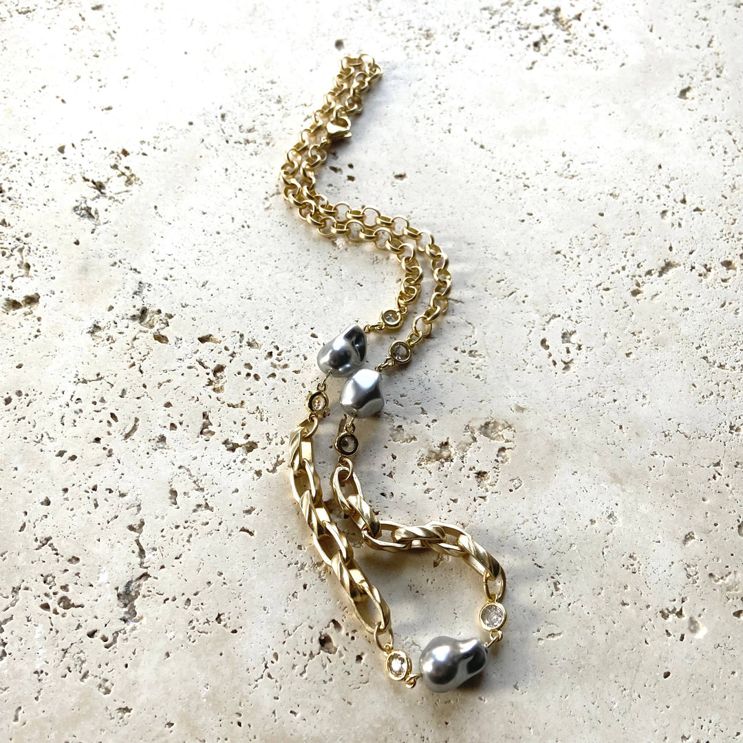 Modern vintage gray porcelain necklace