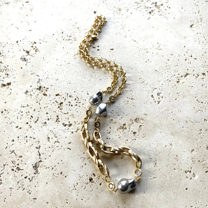 Modern vintage gray porcelain necklace