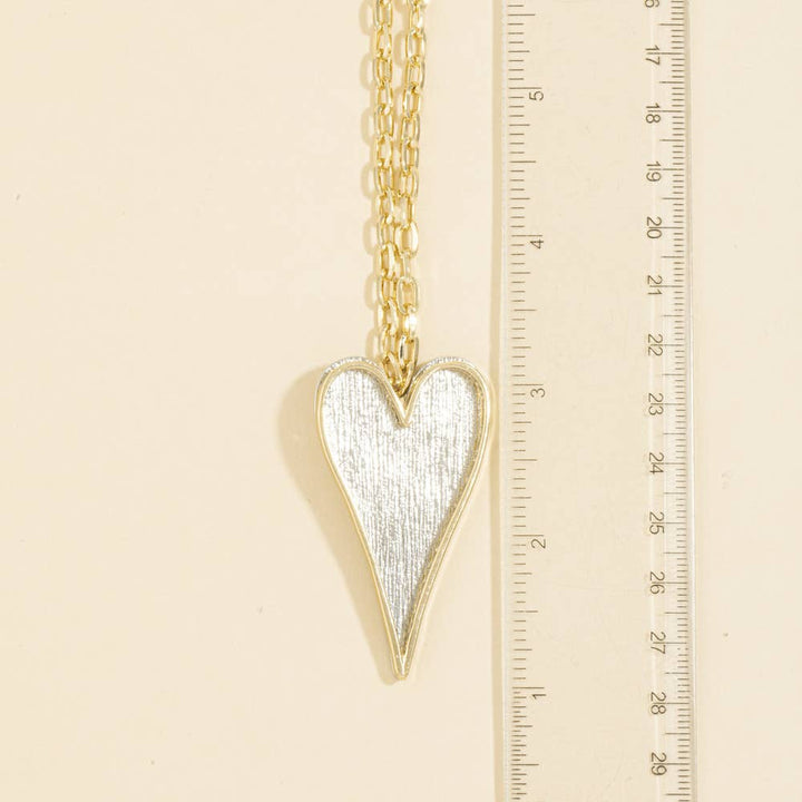 Brushed Two Tone Heart Pendant Necklace