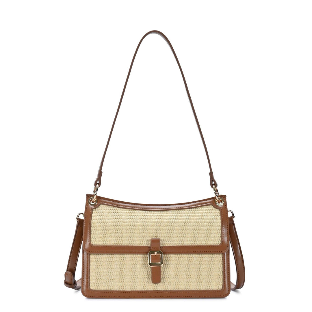 Woven Straw &amp; Leather Bag