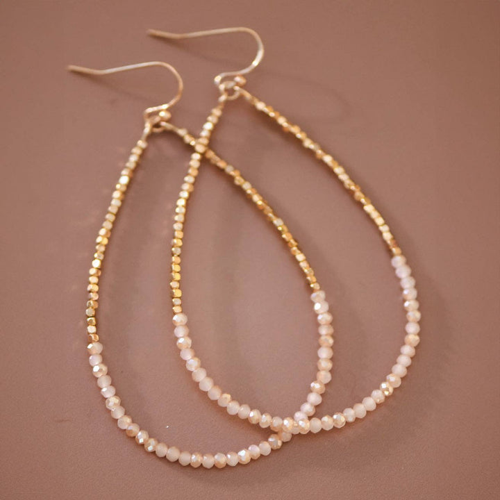 Pink Gold Beaded Hollow Drop Earrings with Glass Beads