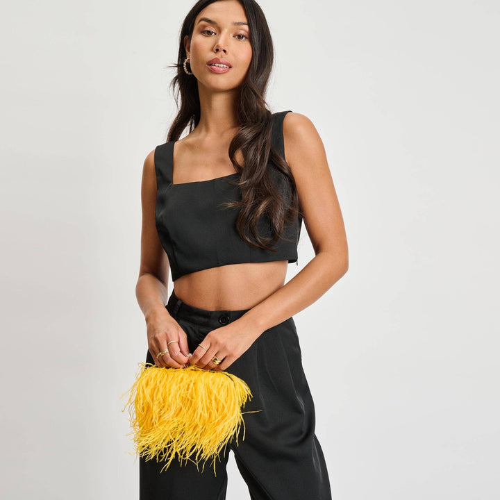 Suede Leather Bag with Feathers
