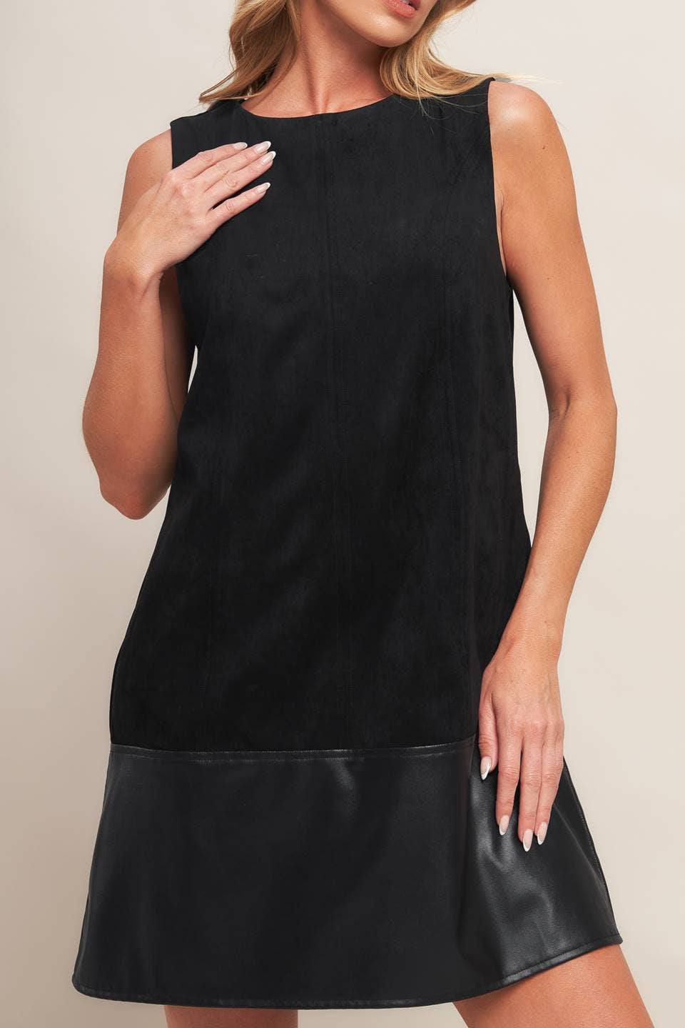 Faux Suede Dress with Faux Leather Band