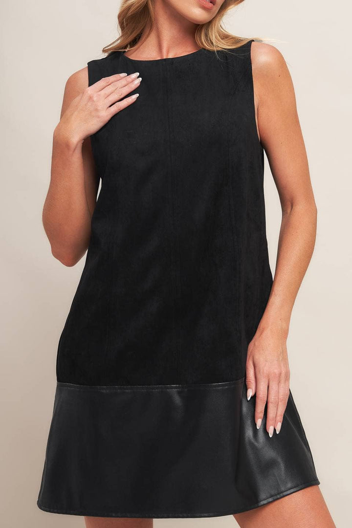 Faux Suede Dress with Faux Leather Band