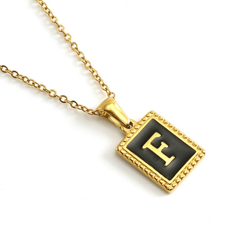 Black Initials 18K Gold Plated Pendant Necklace