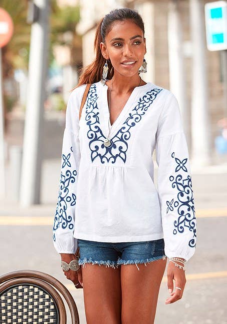 Embroidered Long Sleeve Blouse