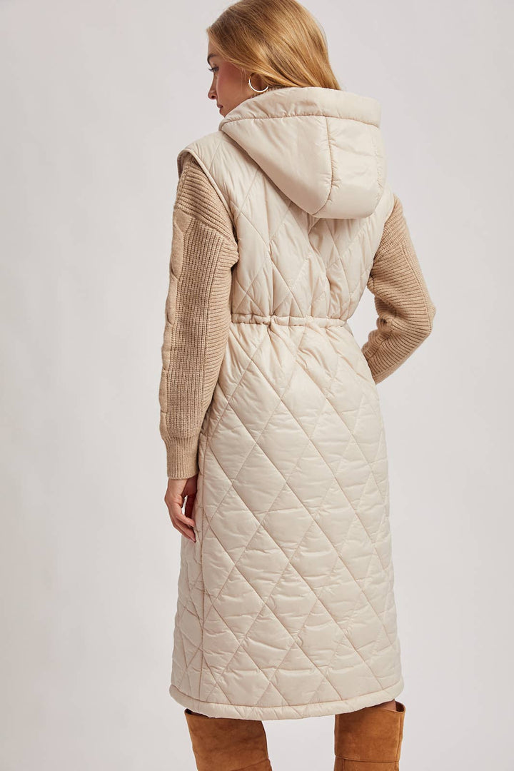 Quilt Puffer Long Hooded Vest