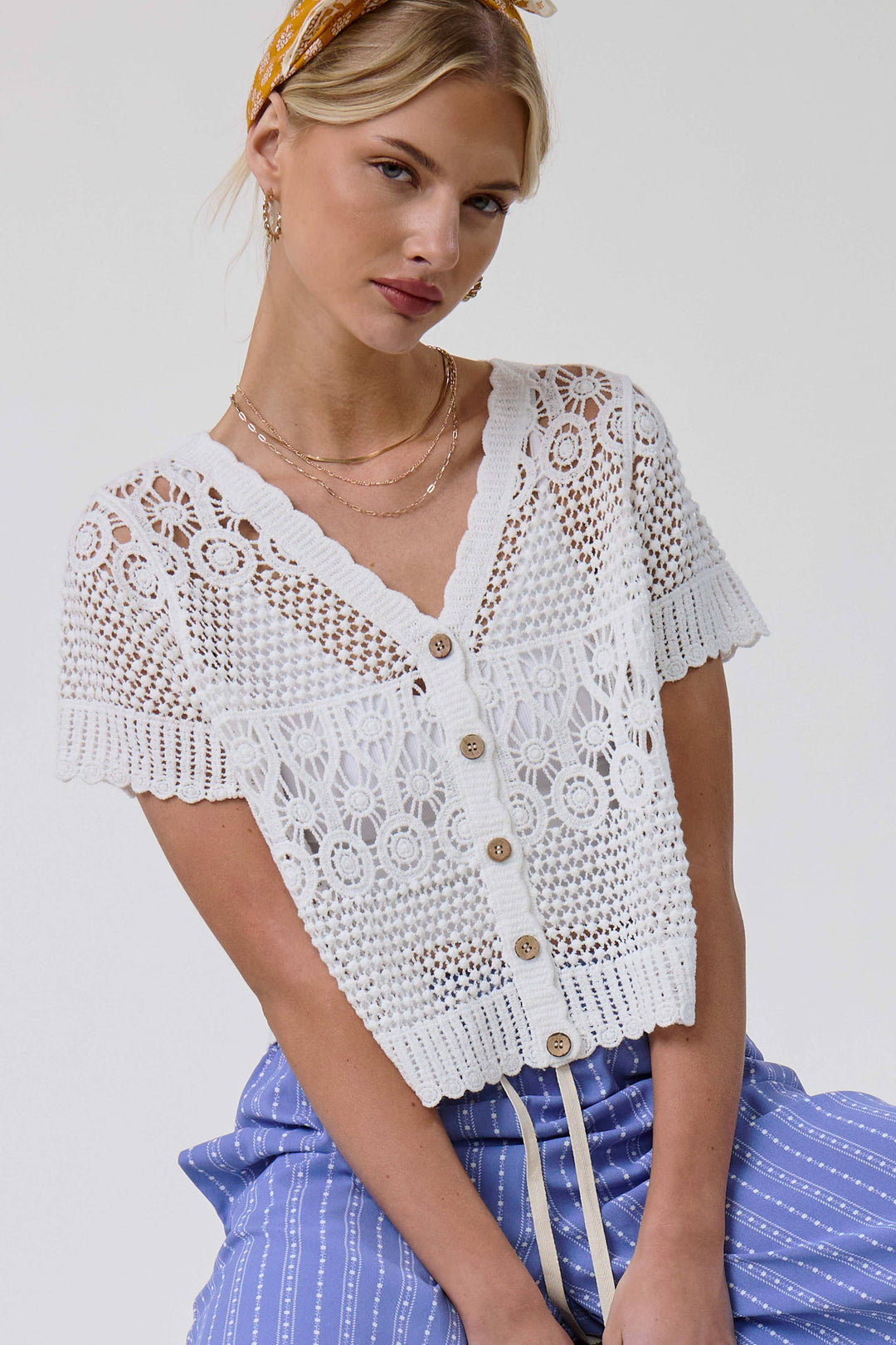 Crochet Scallop Edge Button Down Cardigan