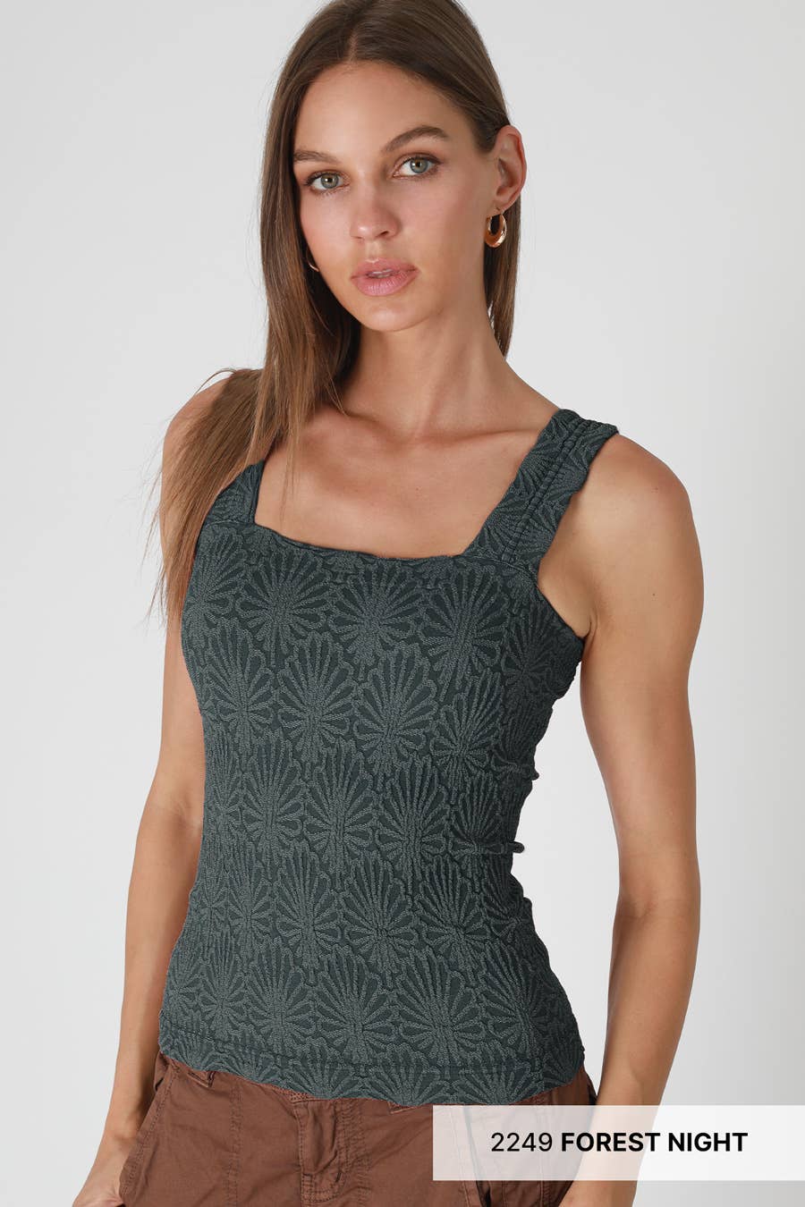 White Lace Textured Square Tank Top