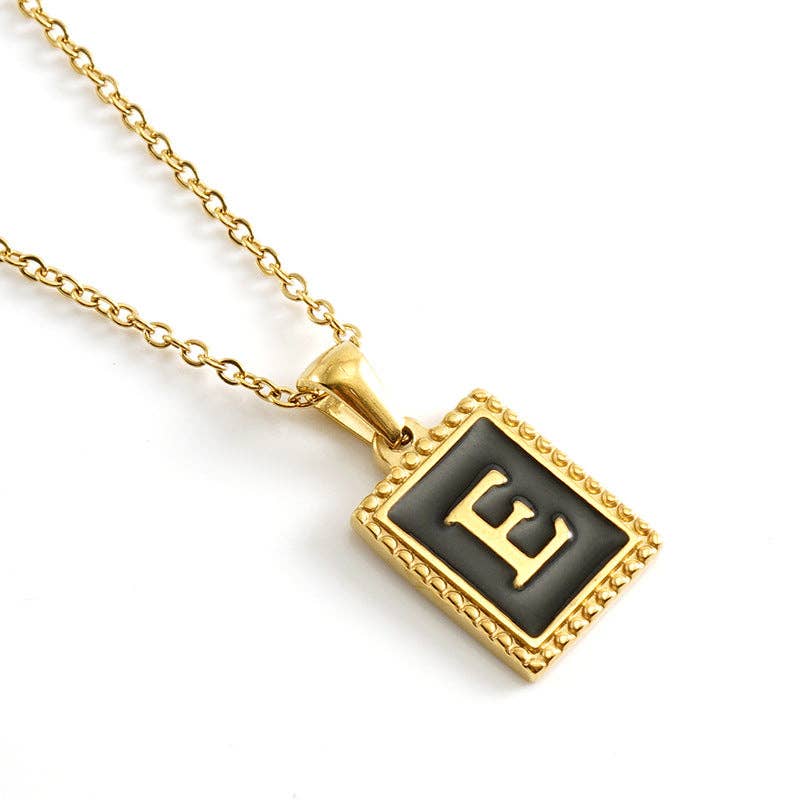 Black Initials 18K Gold Plated Pendant Necklace
