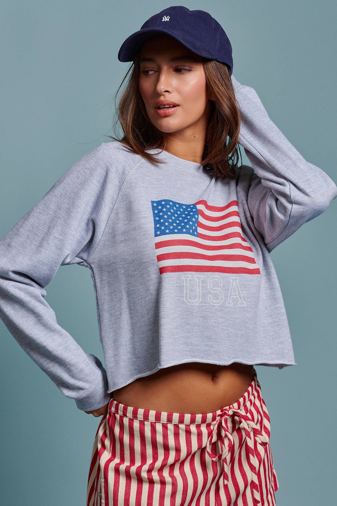Cropped USA Flag Sweatshirt