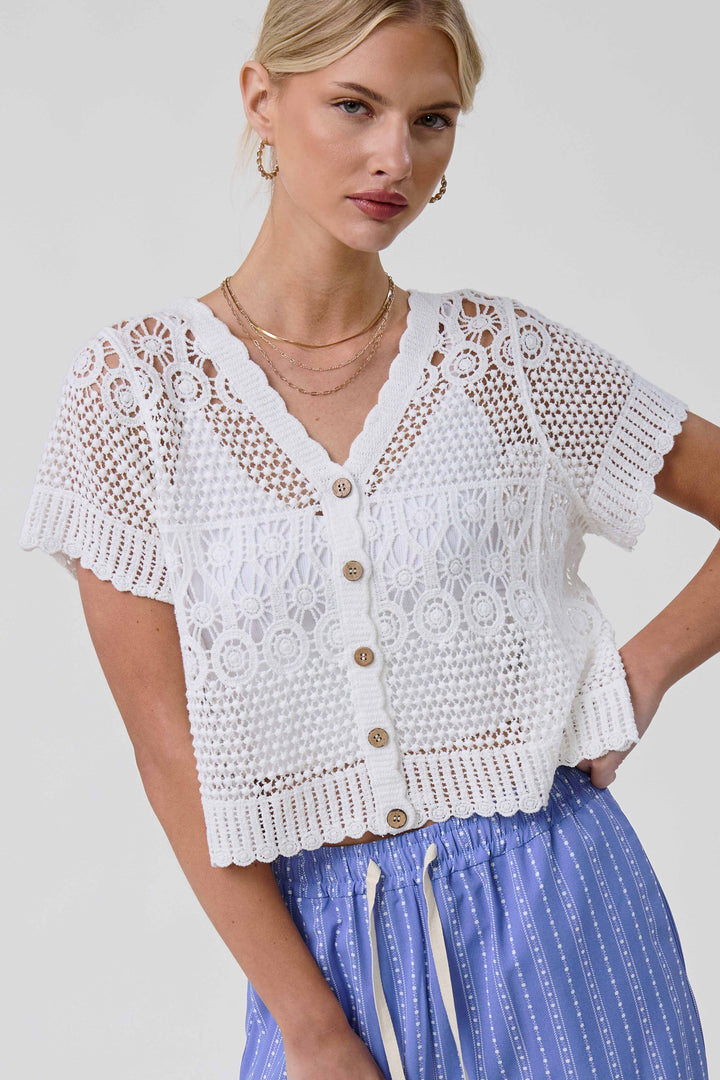 Crochet Scallop Edge Button Down Cardigan