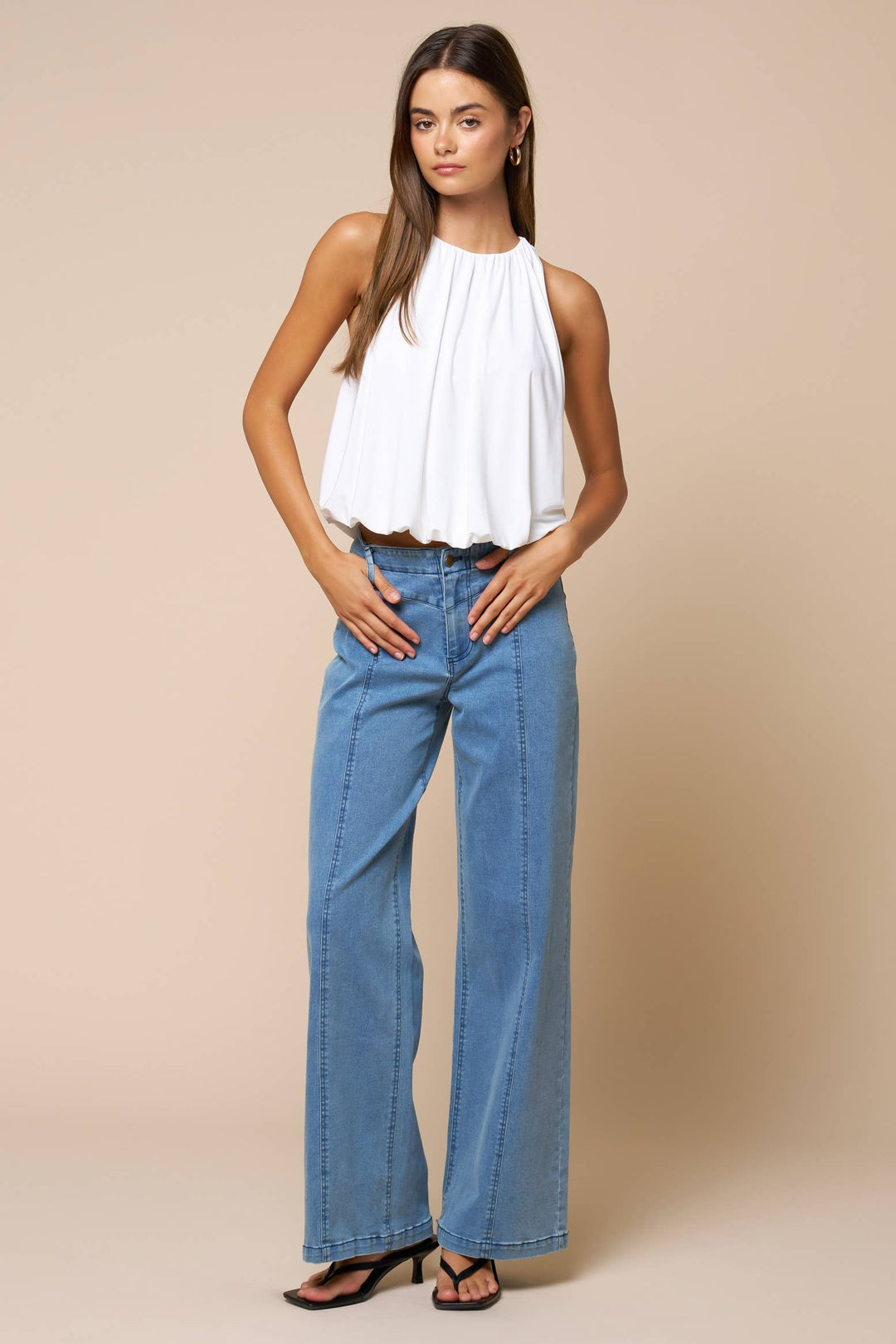 White Bubble Hem Sleeveless Top