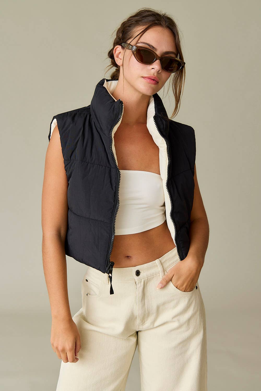Reversible Cropped Puffer Vest