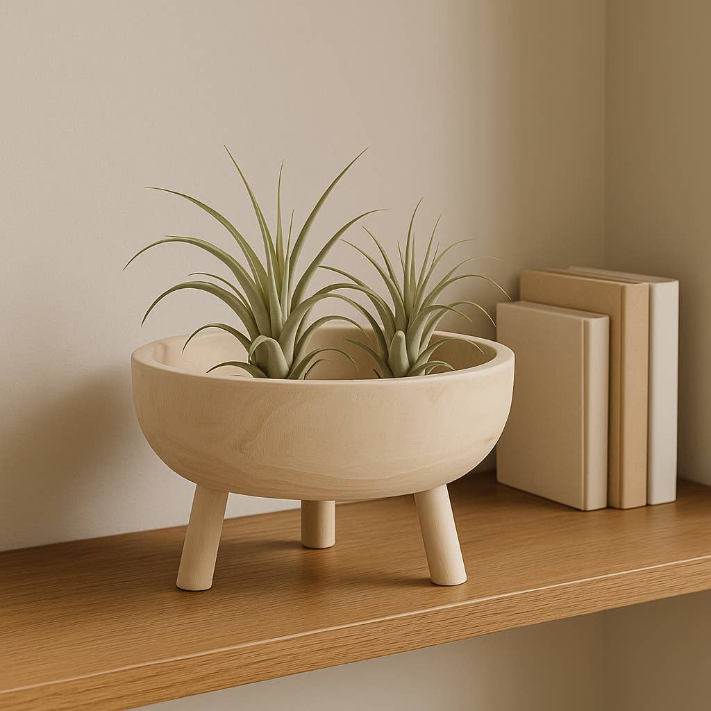 Decorative Bowl - White Wood Rustic with Tripod Legs