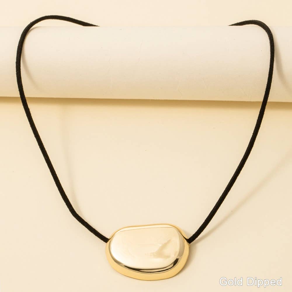 Gold Dipped Oval Pendant Corded Necklace