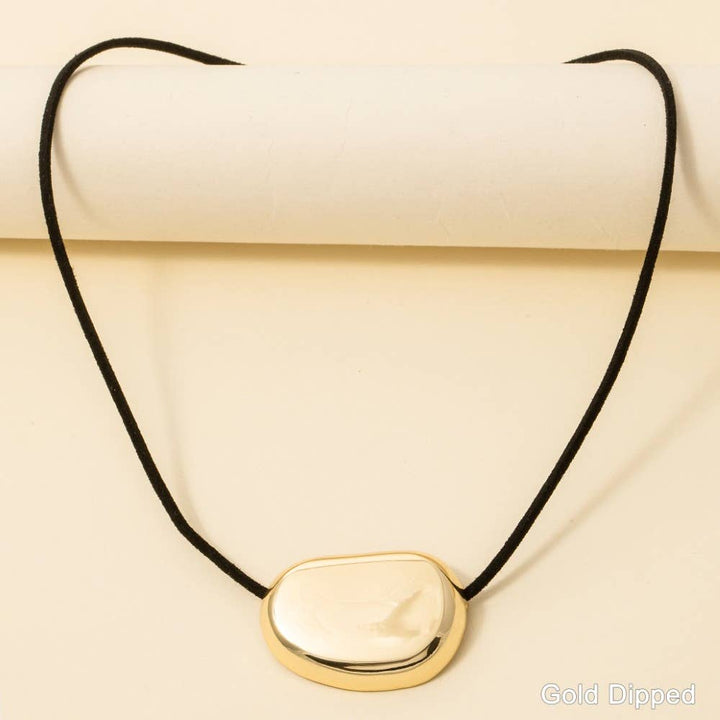 Gold Dipped Oval Pendant Corded Necklace