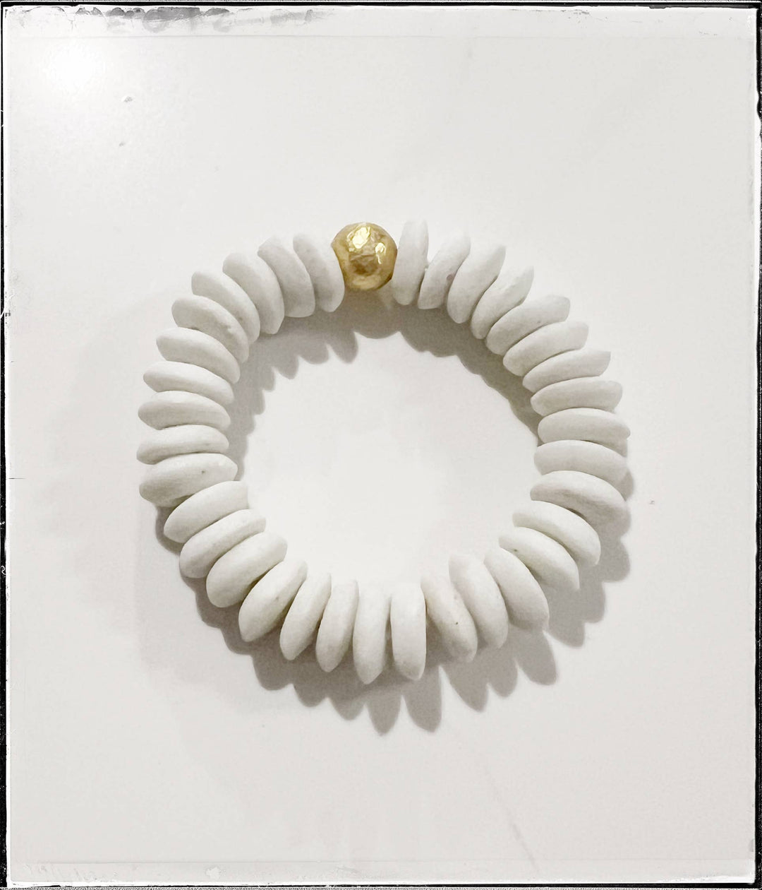 White Ashanti Glass Bead Stretch Bracelet