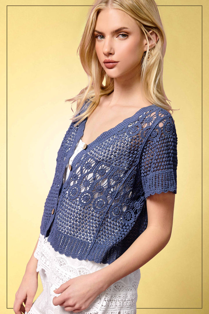 Crochet Scallop Edge Button Down Cardigan