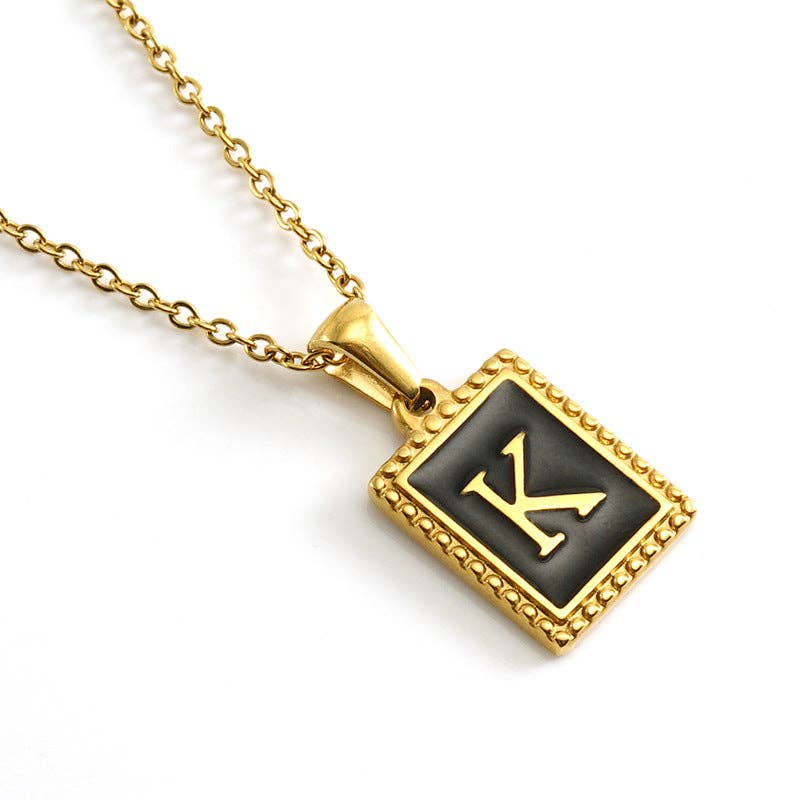 Black Initials 18K Gold Plated Pendant Necklace
