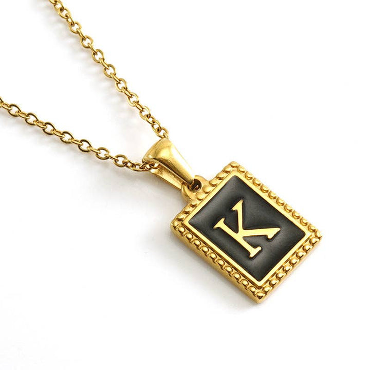 Black Initials 18K Gold Plated Pendant Necklace