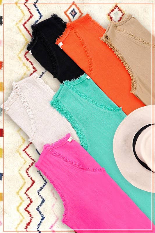 Soft Washed Gauze Cut Edge Sleeveless V-neck Top