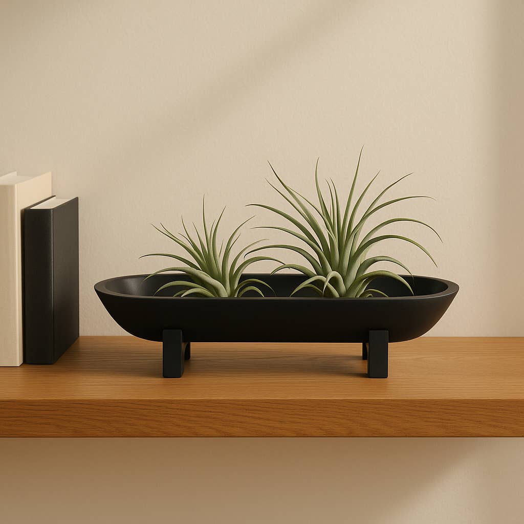 Black Wood Footed Oval Design Bowl