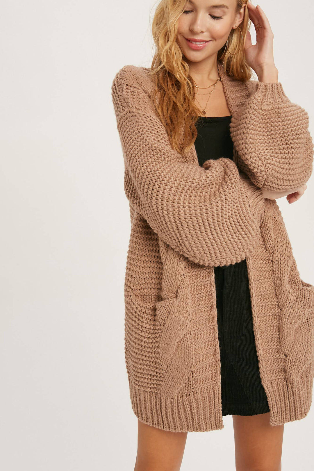 Chunky Cable knit Cardigan-Chocolate