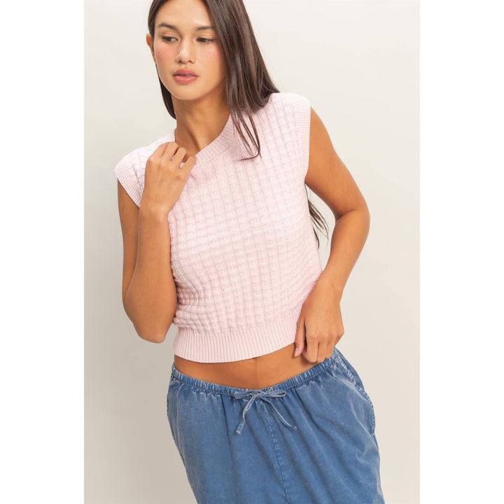 Red Textured Sleeveless Knit Top